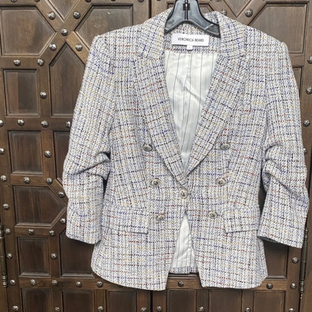 Veronica Beard Textured Blazer in Blue and White